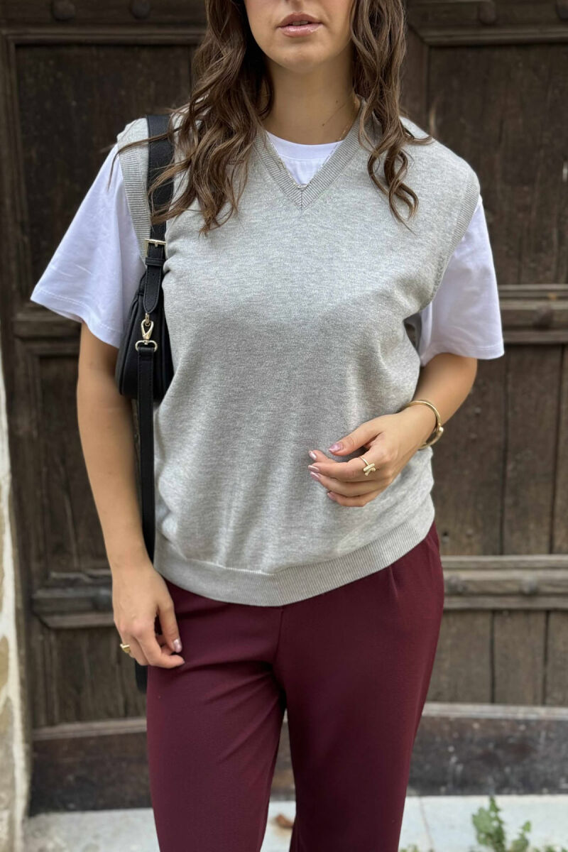 ONE COLOR V NECK WOMEN VEST GREY/GRI - 9