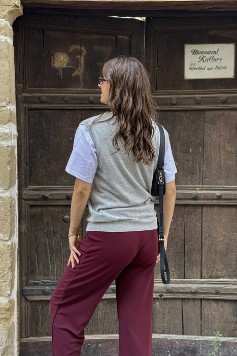 ONE COLOR V NECK WOMEN VEST GREY/GRI - 11