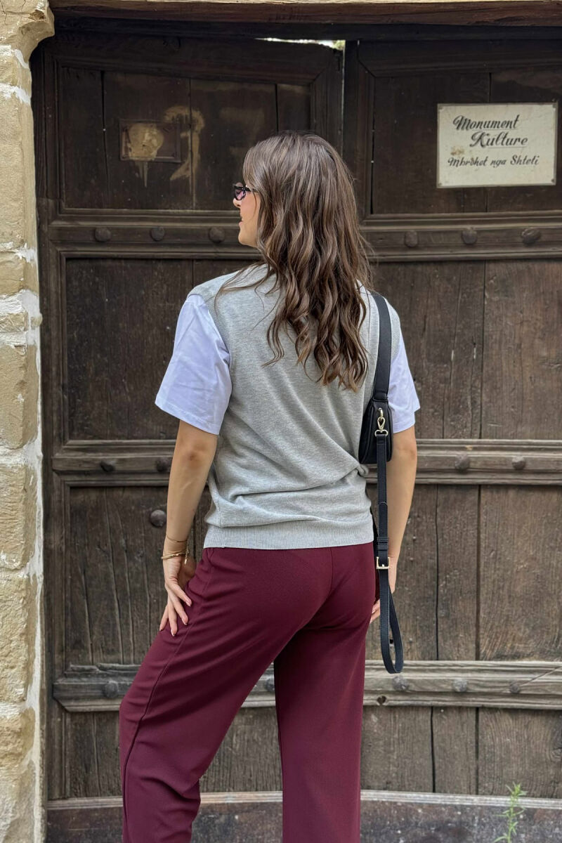 ONE COLOR V NECK WOMEN VEST GREY/GRI - 11