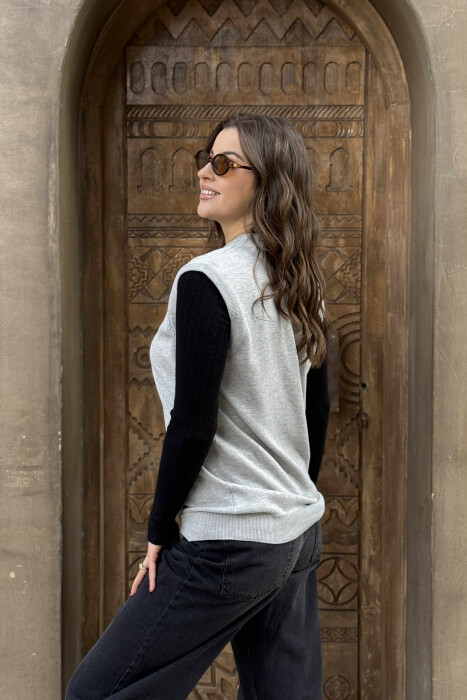 ONE COLOR V NECK WOMEN VEST GREY/GRI - 5