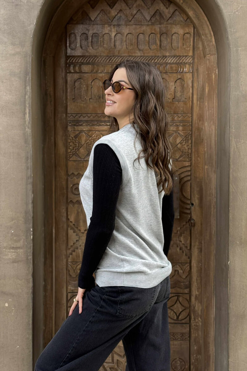 ONE COLOR V NECK WOMEN VEST GREY/GRI - 5