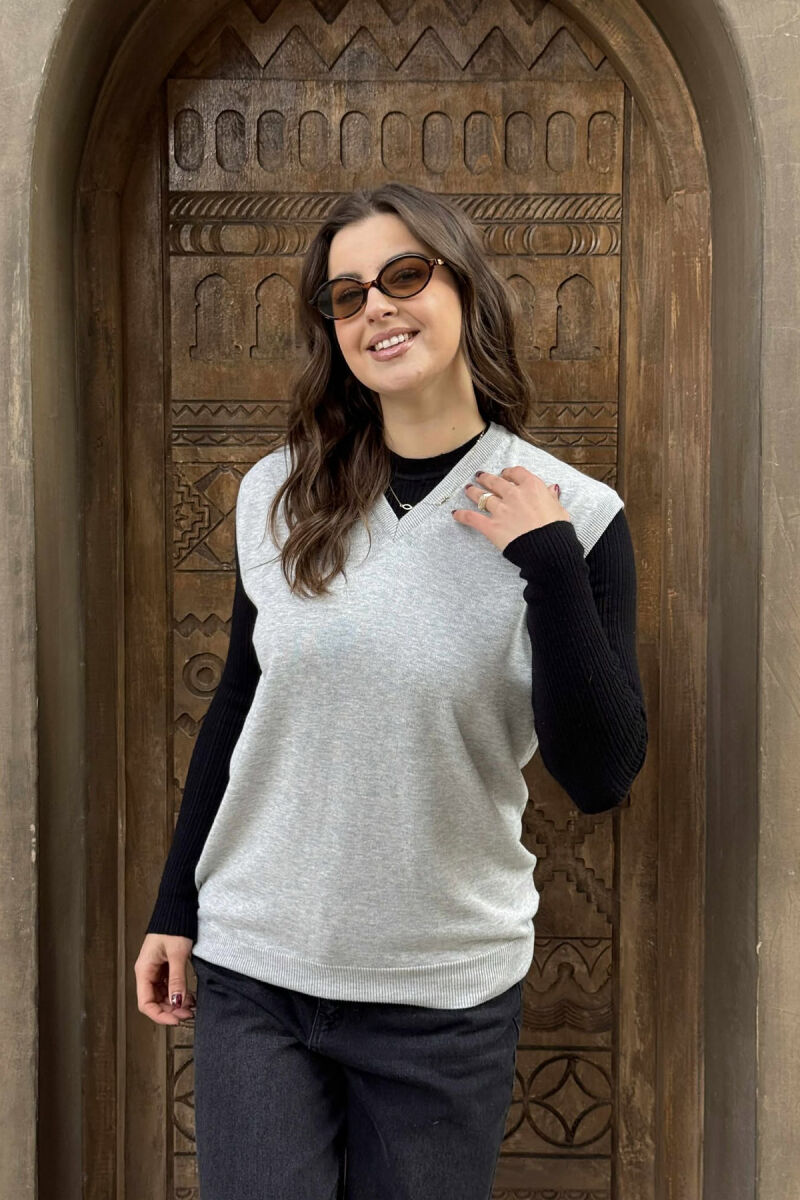 ONE COLOR V NECK WOMEN VEST GREY/GRI - 6