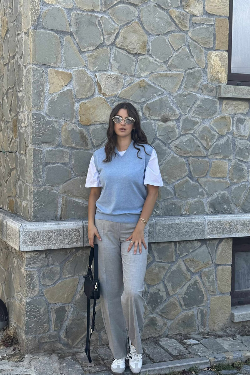 ONE COLOR V NECK WOMEN VEST LIGHTBLUE/BZ - 1