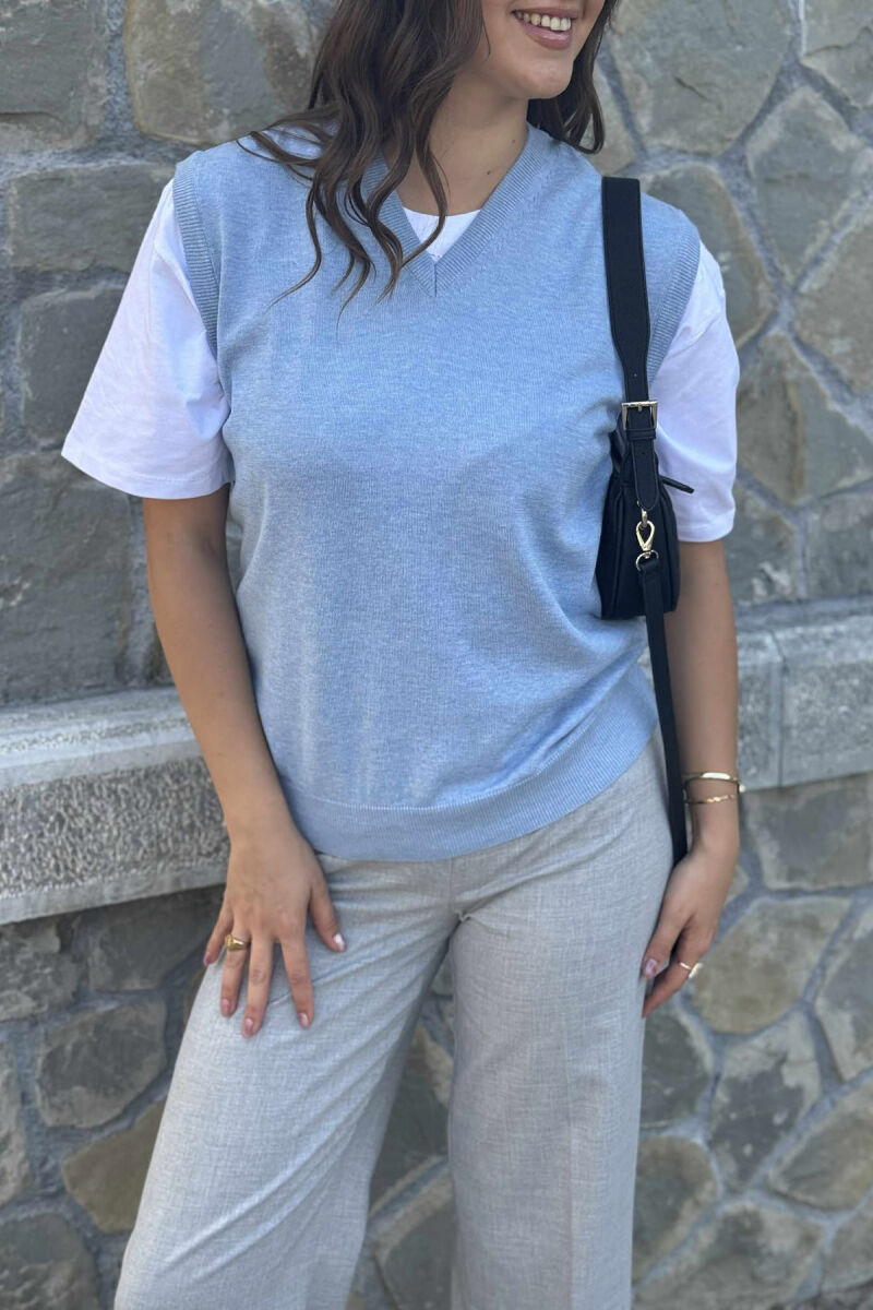 ONE COLOR V NECK WOMEN VEST LIGHTBLUE/BZ - 2