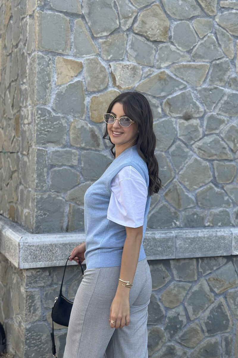 ONE COLOR V NECK WOMEN VEST LIGHTBLUE/BZ - 3