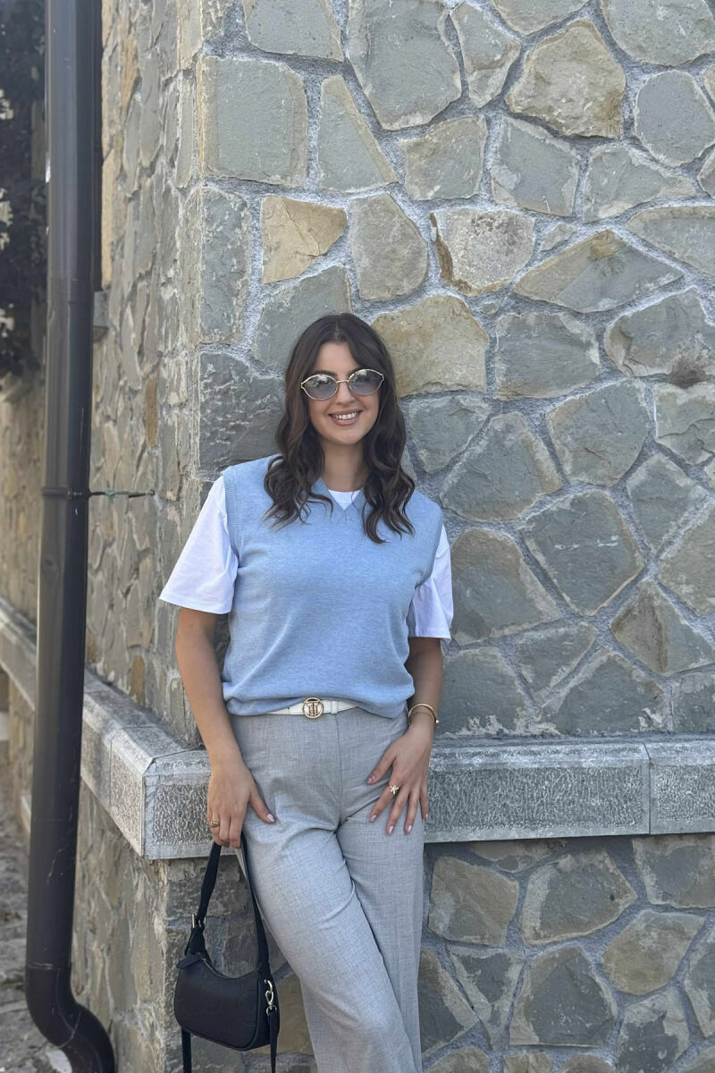 ONE COLOR V NECK WOMEN VEST LIGHTBLUE/BZ - 4