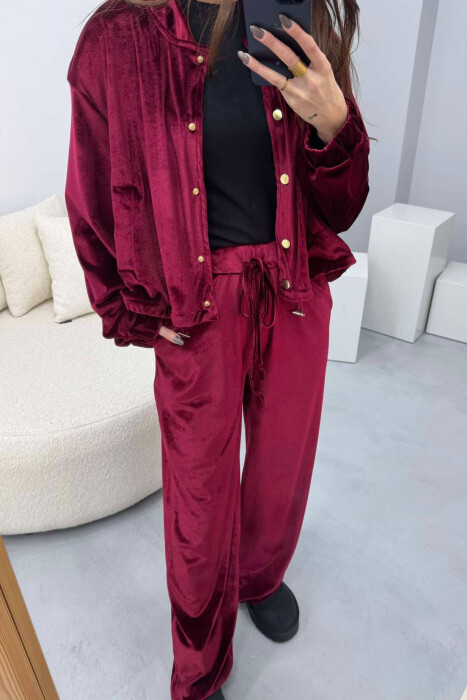 ONE COLOR VELVET JACKET+TROUSERS WOMEN SET BURGUNDY/VISHNJE - 4