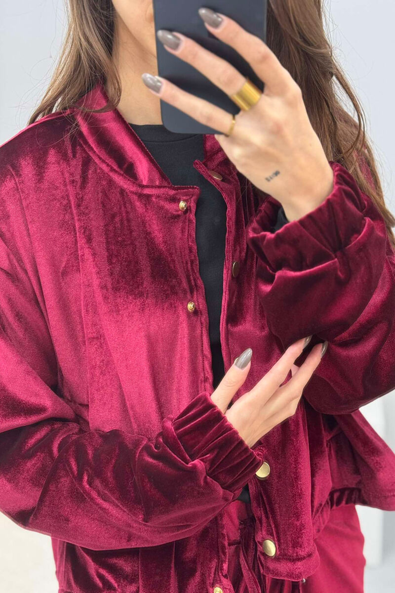 ONE COLOR VELVET JACKET+TROUSERS WOMEN SET BURGUNDY/VISHNJE - 5