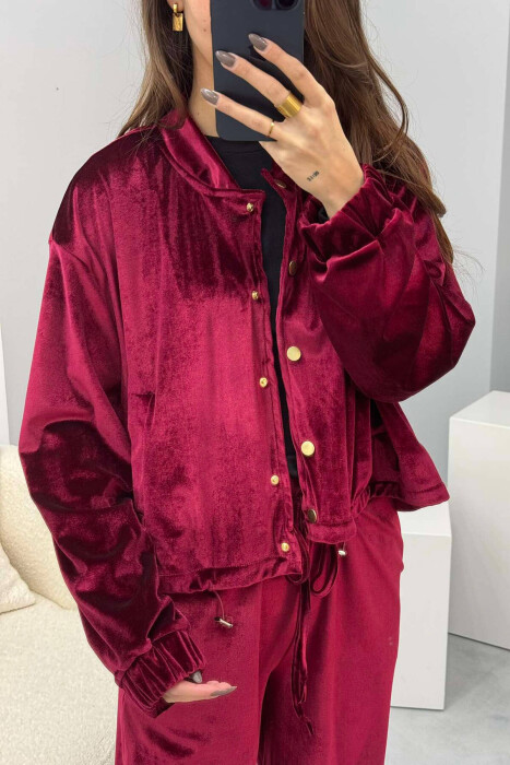 ONE COLOR VELVET JACKET+TROUSERS WOMEN SET BURGUNDY/VISHNJE - 6