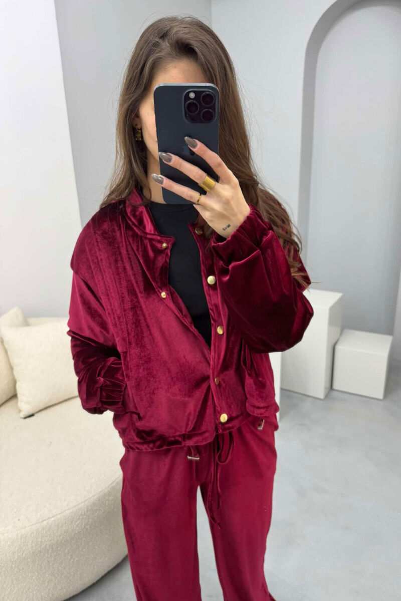 ONE COLOR VELVET JACKET+TROUSERS WOMEN SET BURGUNDY/VISHNJE - 7