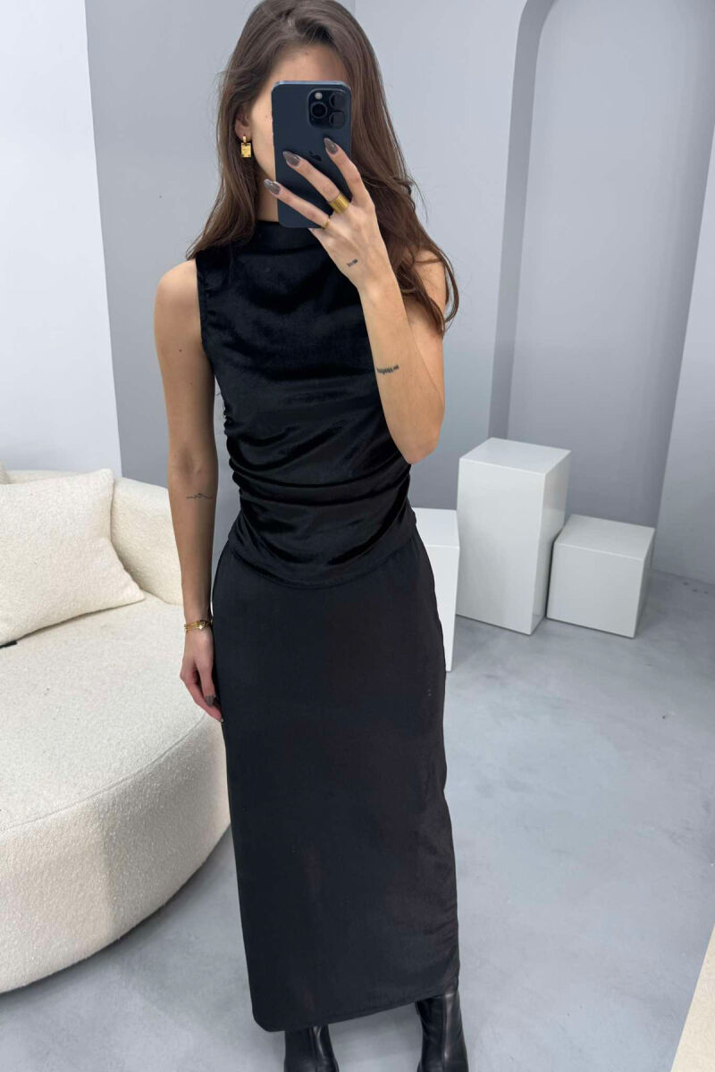 ONE COLOR VELVET TANK TOP+SKIRT WOMEN SET BLACK/ E ZEZE - 4