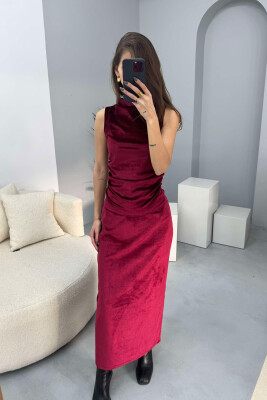 ONE COLOR VELVET TANK TOP+SKIRT WOMEN SET BURGUNDY/VISHNJE 