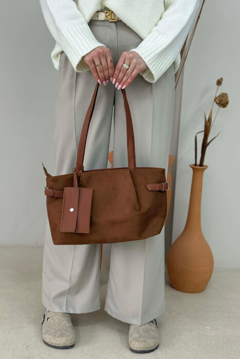 ONE COLOR VELVET WOMAN BAG BROWN/KAFE - 2