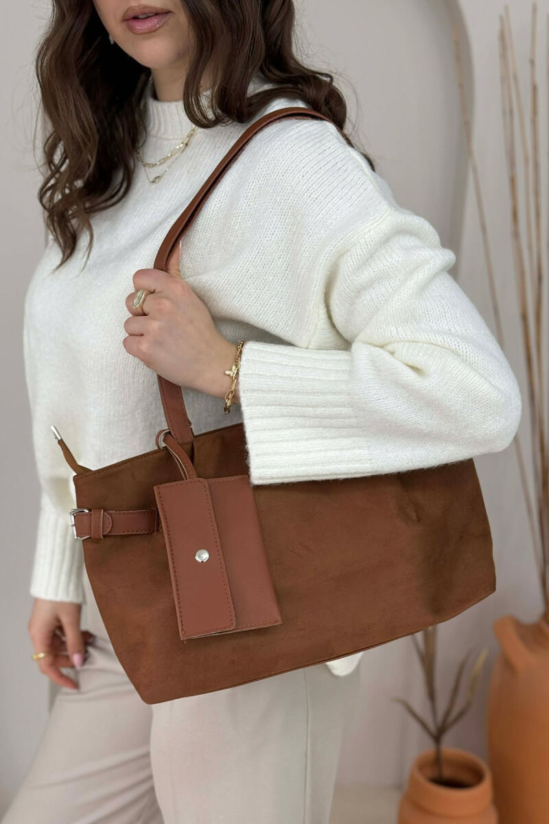 ONE COLOR VELVET WOMAN BAG BROWN/KAFE - 3