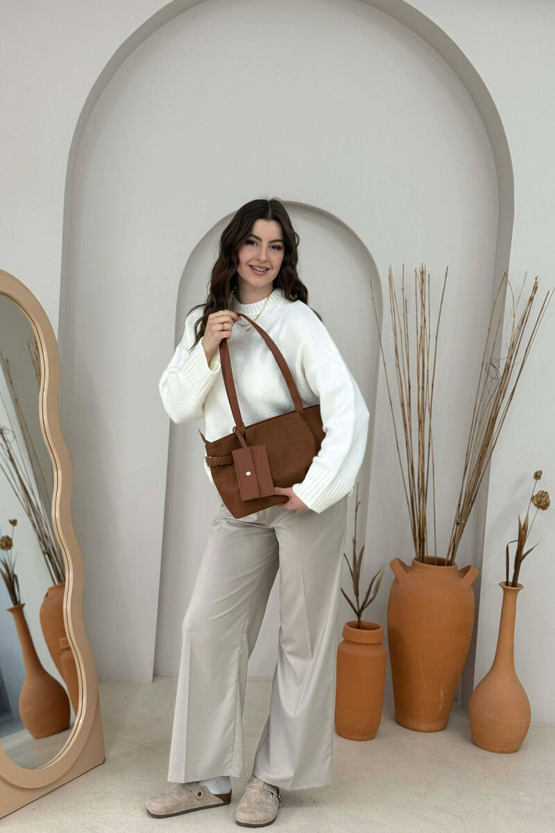 ONE COLOR VELVET WOMAN BAG BROWN/KAFE - 4