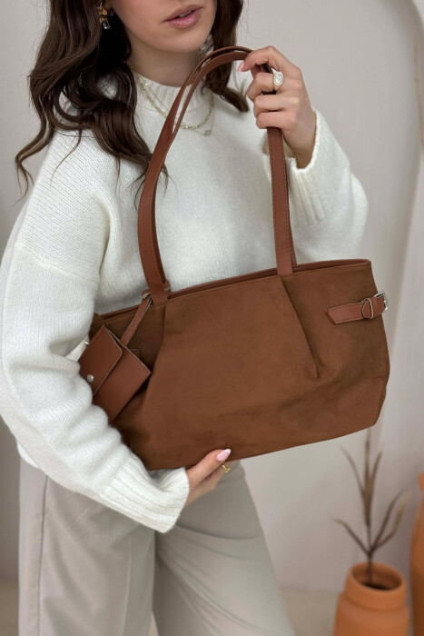 ONE COLOR VELVET WOMAN BAG BROWN/KAFE - 5