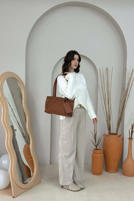 ONE COLOR VELVET WOMAN BAG BROWN/KAFE - 7