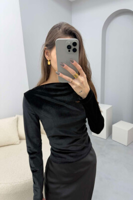 ONE COLOR VELVET WOMEN SWEATSHIRT BLACK/ E ZEZE 