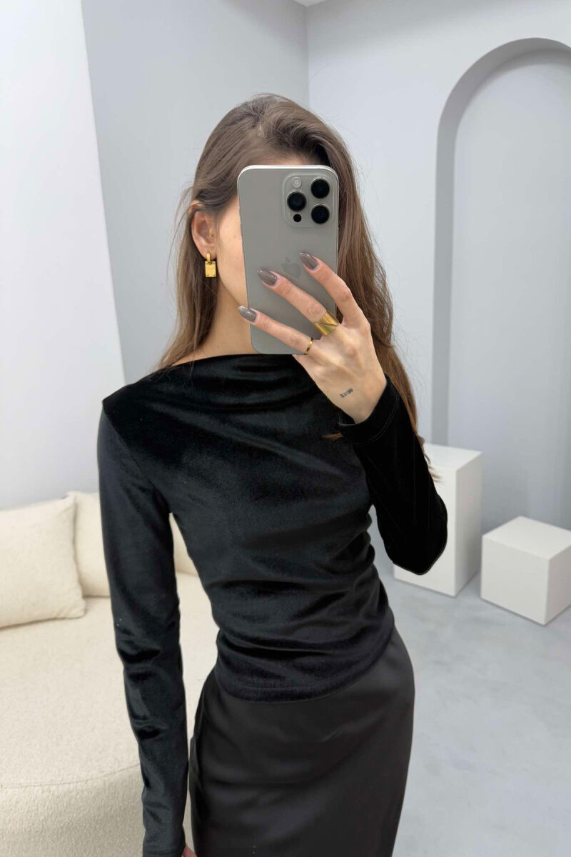 ONE COLOR VELVET WOMEN SWEATSHIRT BLACK/ E ZEZE - 1