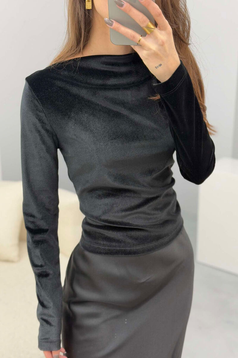 ONE COLOR VELVET WOMEN SWEATSHIRT BLACK/ E ZEZE - 2