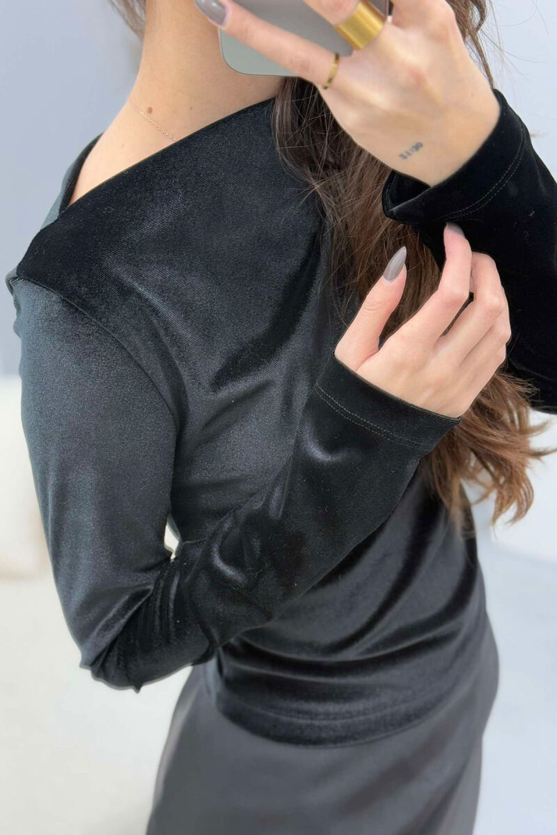 ONE COLOR VELVET WOMEN SWEATSHIRT BLACK/ E ZEZE - 4