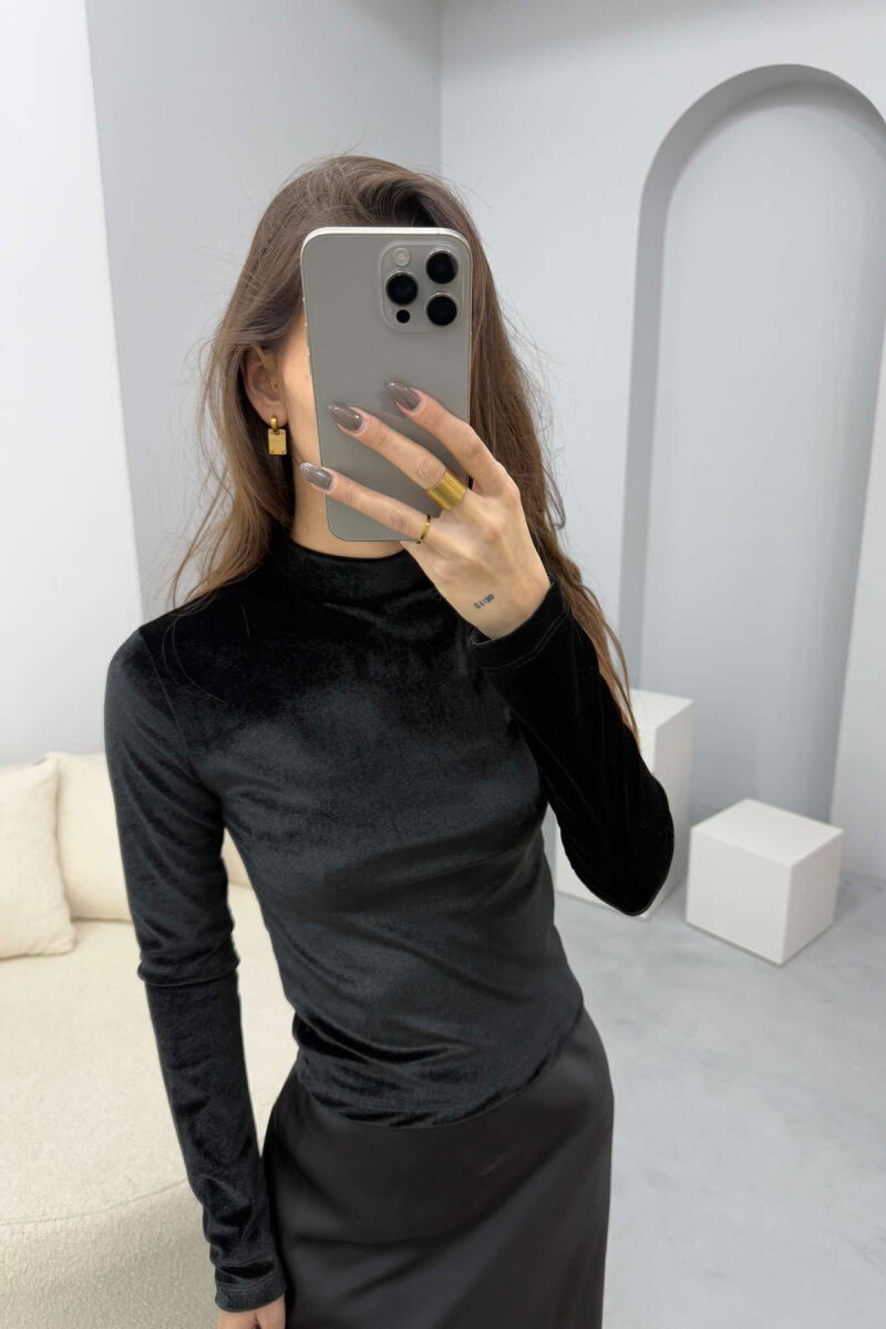 ONE COLOR VELVET WOMEN SWEATSHIRT BLACK/ E ZEZE - 1