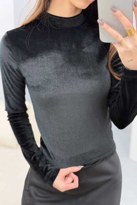 ONE COLOR VELVET WOMEN SWEATSHIRT BLACK/ E ZEZE - 2