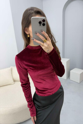 ONE COLOR VELVET WOMEN SWEATSHIRT BURGUNDY/VISHNJE 