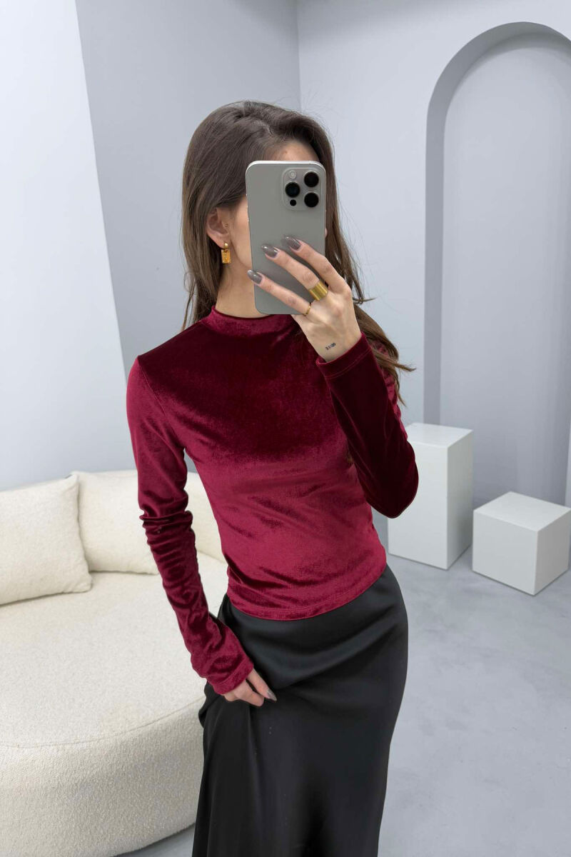 ONE COLOR VELVET WOMEN SWEATSHIRT BURGUNDY/VISHNJE - 2