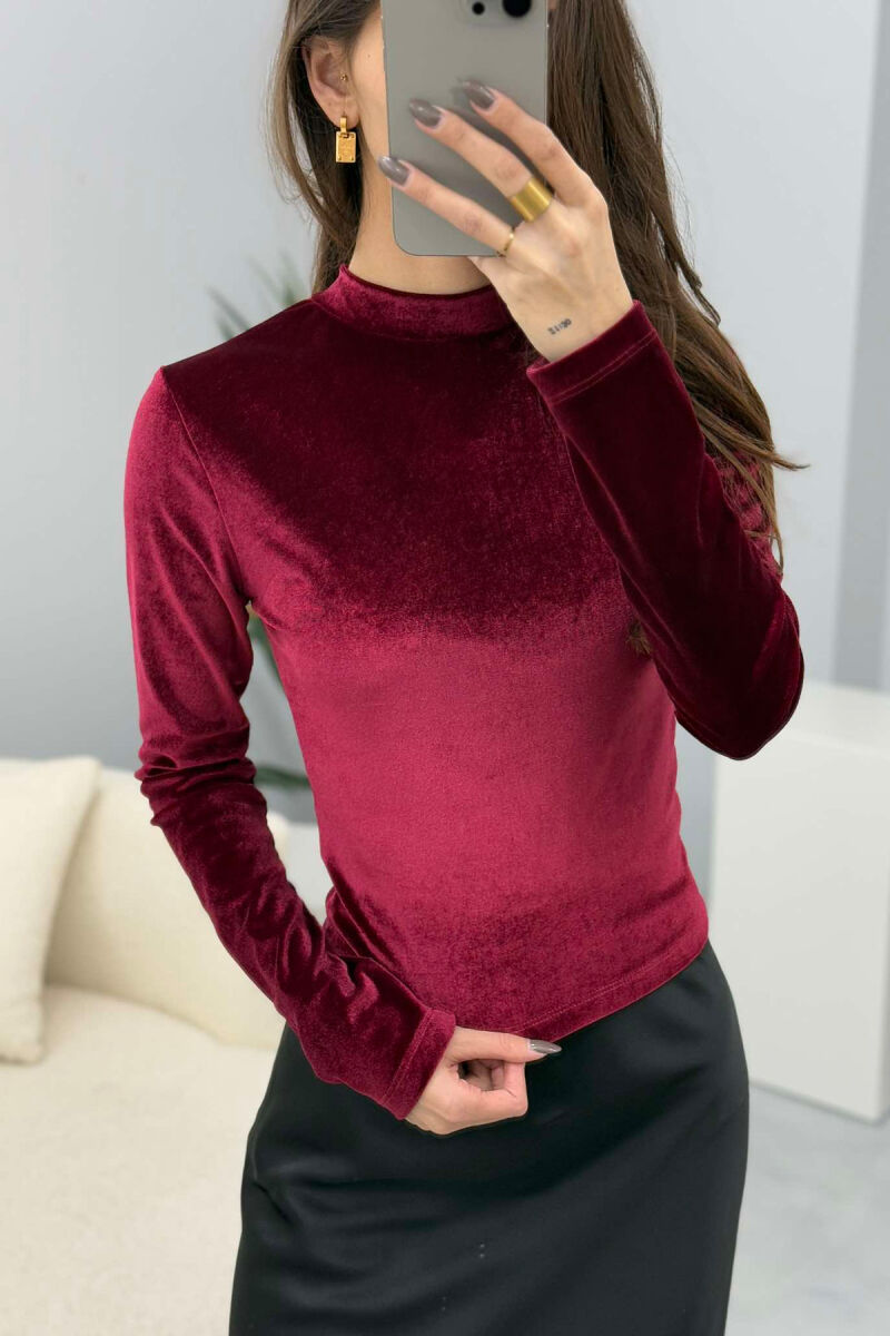 ONE COLOR VELVET WOMEN SWEATSHIRT BURGUNDY/VISHNJE - 3