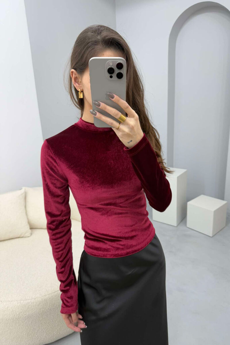 ONE COLOR VELVET WOMEN SWEATSHIRT BURGUNDY/VISHNJE - 4