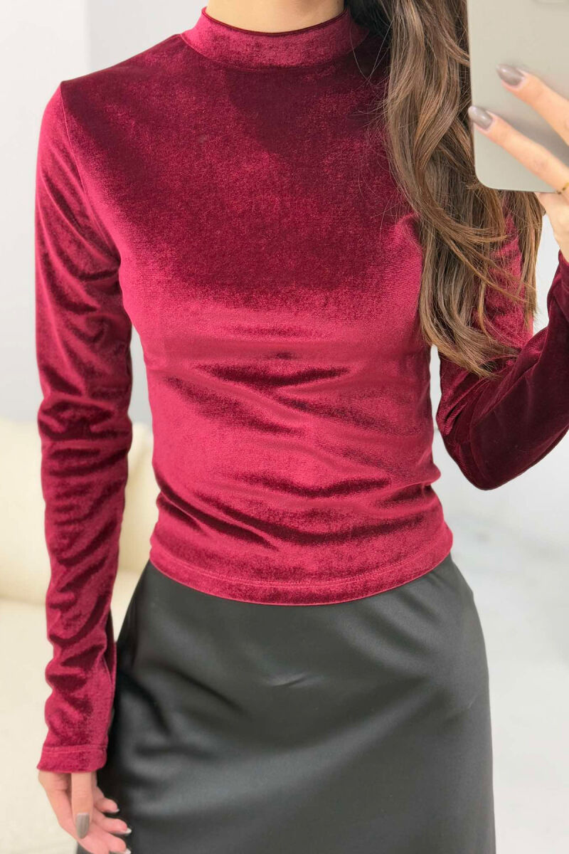 ONE COLOR VELVET WOMEN SWEATSHIRT BURGUNDY/VISHNJE - 5