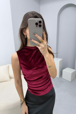 ONE COLOR VELVET WOMEN TANK TOP BURGUNDY/VISHNJE 