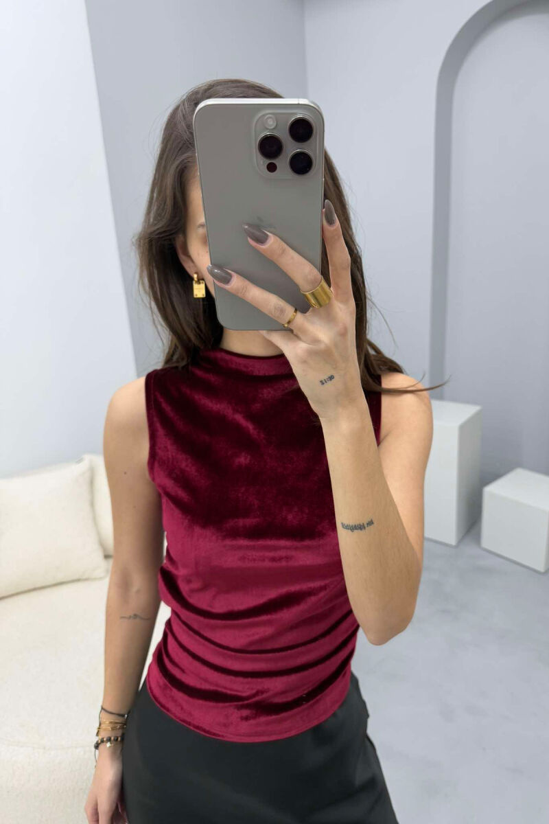 ONE COLOR VELVET WOMEN TANK TOP BURGUNDY/VISHNJE - 2