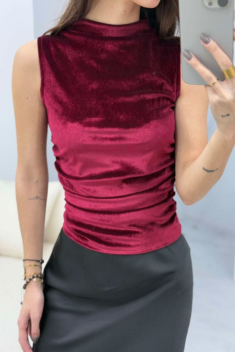 ONE COLOR VELVET WOMEN TANK TOP BURGUNDY/VISHNJE - 3