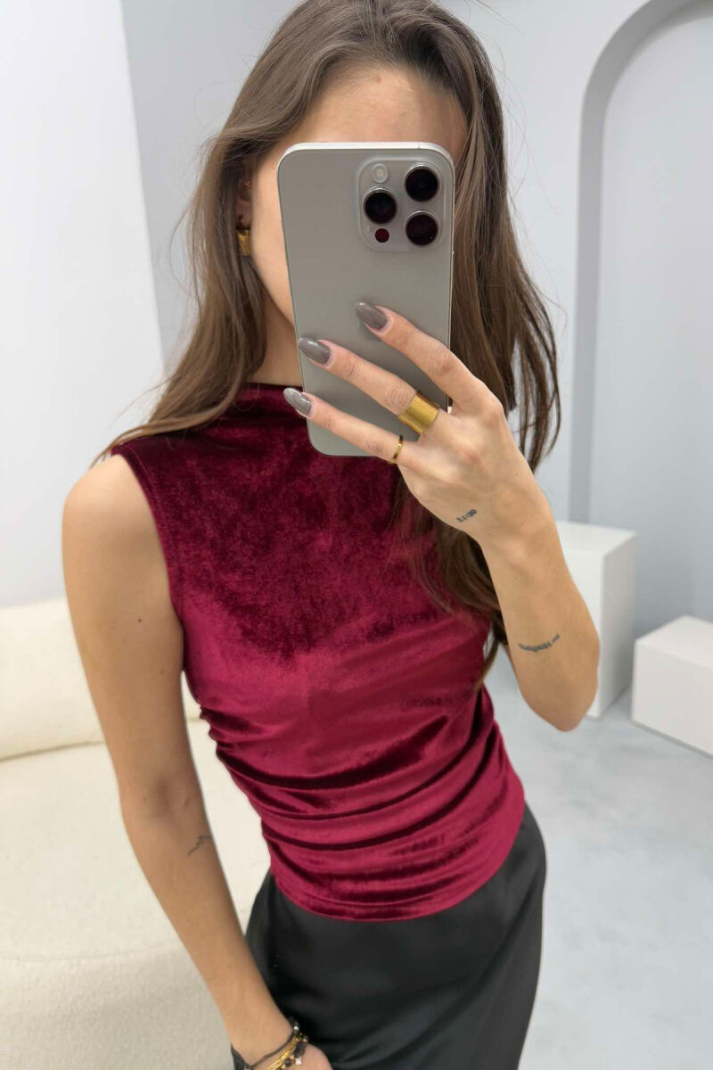 ONE COLOR VELVET WOMEN TANK TOP BURGUNDY/VISHNJE - 4