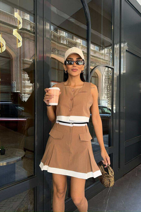 ONE COLOR VEST+ SKIRT WOMEN SET BROWN/KAFE - 1