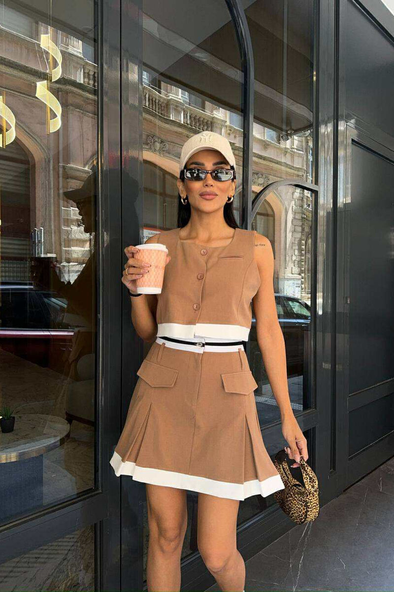 ONE COLOR VEST+ SKIRT WOMEN SET BROWN/KAFE - 1
