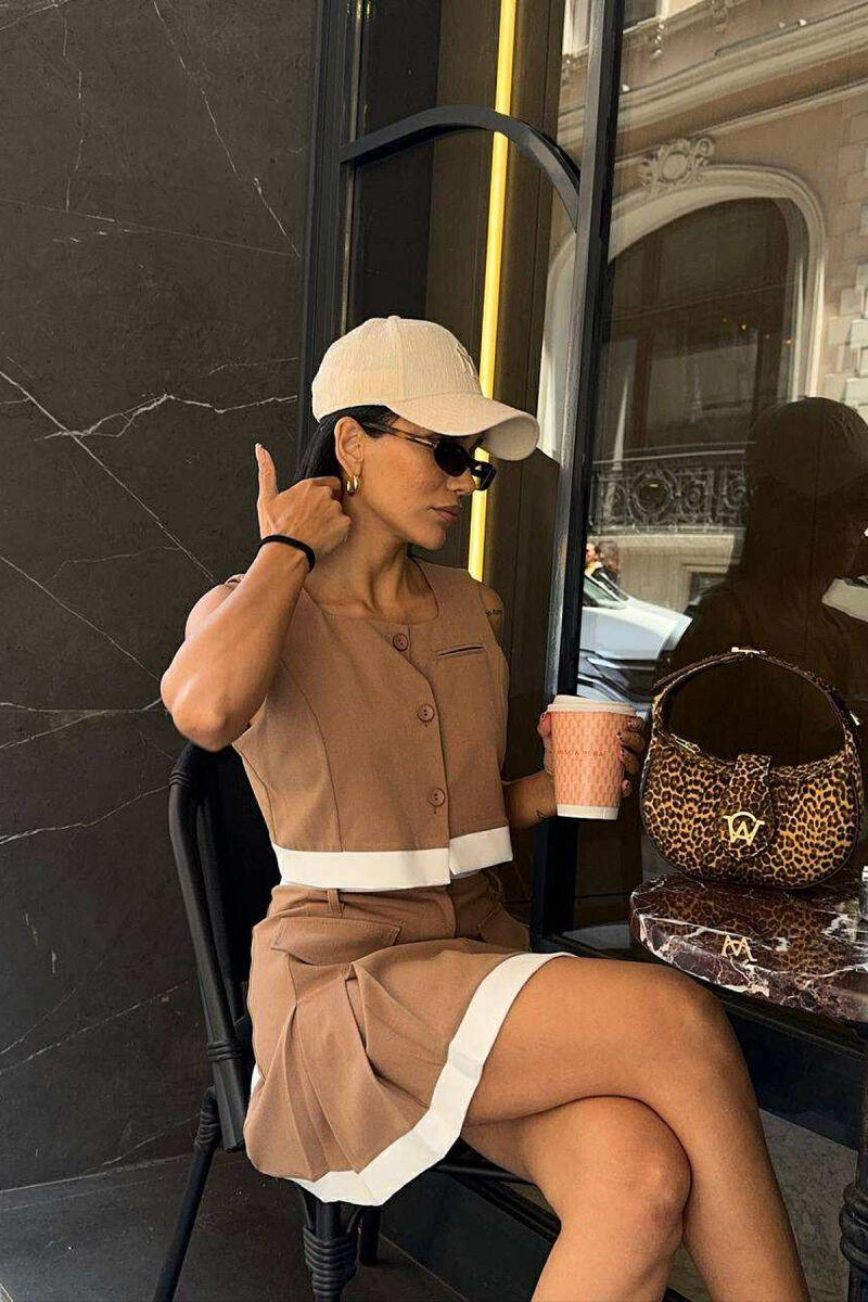 ONE COLOR VEST+ SKIRT WOMEN SET BROWN/KAFE - 2