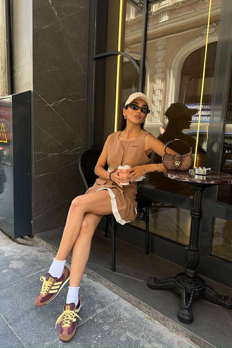 ONE COLOR VEST+ SKIRT WOMEN SET BROWN/KAFE - 5