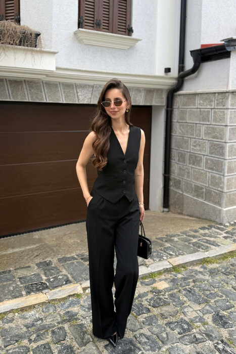 ONE COLOR VEST + TROUSERS WOMAN SET BLACK/ E ZEZE - KLAUDIO FASHION