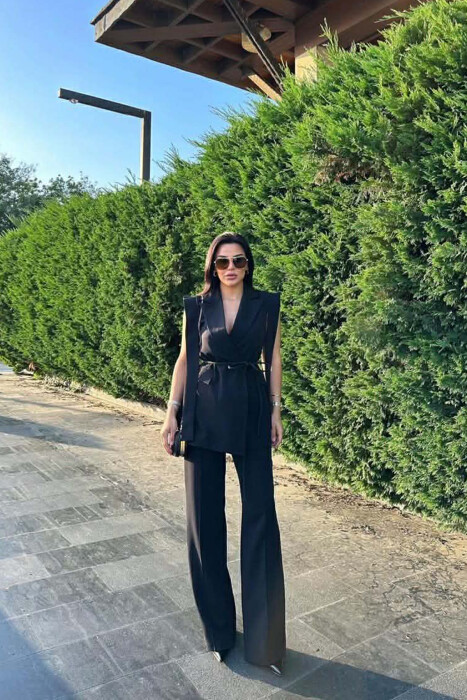 ONE COLOR VEST + TROUSERS WOMAN SET BLACK/ E ZEZE 