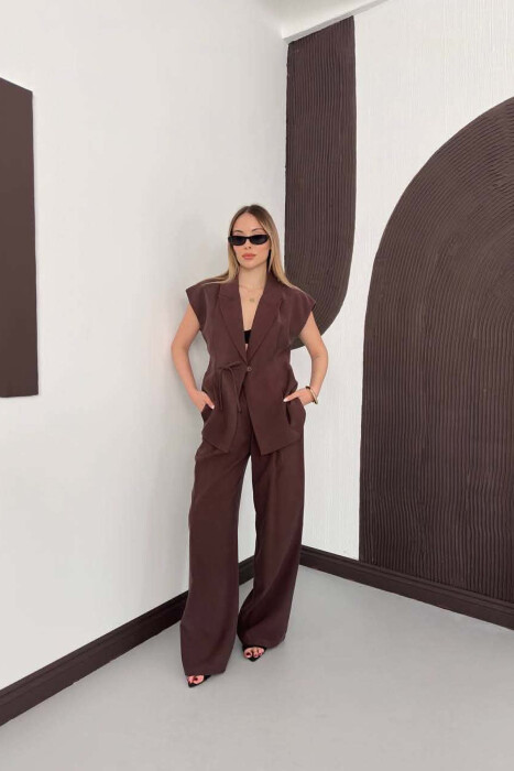 ONE COLOR VEST + TROUSERS WOMAN SET BROWN/KAFE 