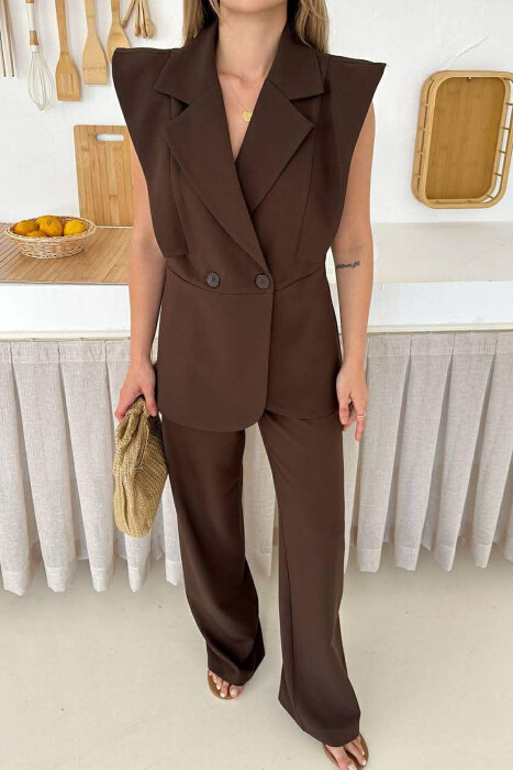 ONE COLOR VEST + TROUSERS WOMAN SET BROWN/KAFE - 2