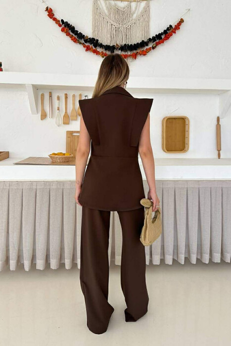 ONE COLOR VEST + TROUSERS WOMAN SET BROWN/KAFE - 7