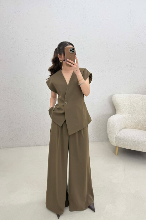 ONE COLOR VEST + TROUSERS WOMAN SET DARK GREEN/JEE - 