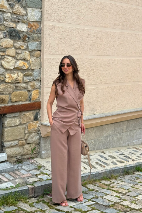 ONE COLOR VEST + TROUSERS WOMAN SET LIGHT BROWN/KAZB - KLAUDIO FASHION