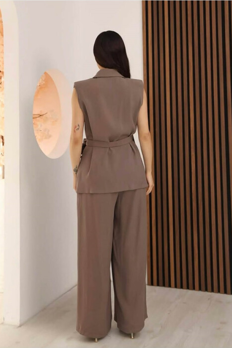 ONE COLOR VEST + TROUSERS WOMAN SET LIGHT BROWN/KAZB - 4