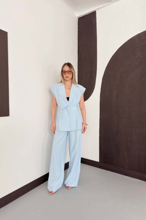 ONE COLOR VEST + TROUSERS WOMAN SET LIGHTBLUE/BZ - 1
