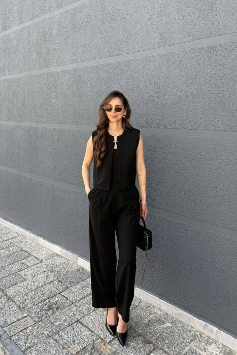 ONE COLOR VEST+ TROUSERS WOMEN SET BLACK/ E ZEZE - KLAUDIO FASHION